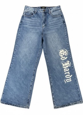 Ed Hardy Born Free Birds Jeans Womans 30 Buckle Back Loose Wide Leg Skater