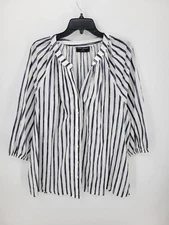 Lane Bryant Top Womens Plus 18/20 White Stripe Balloon Sleeve Popover Blouse