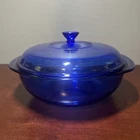 Vintage Cobalt Blue Pyrex 2 Quart Round Glass Dish & Lid #024-S