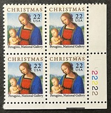 USA 1986 : 22c, Christmas, Madonna & Child, Block of 4, MINT UNC, Scott #2244
