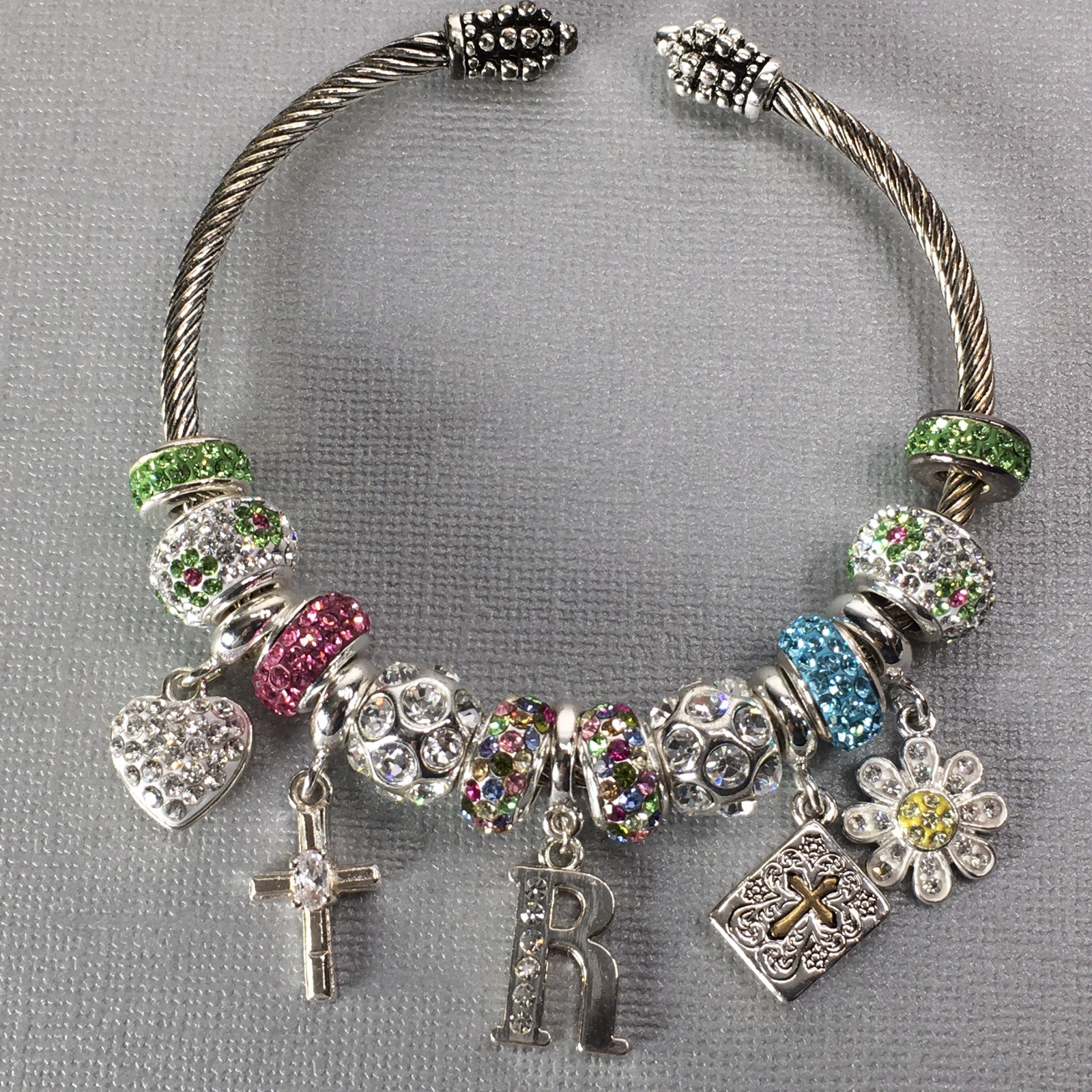 Silver Toned Wire Cable Bangle Bracelet Colorful … - image 18