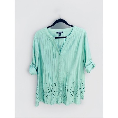 Roaman's Mint Green Pintuck Button-Front Tunic
