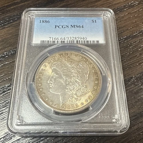 1886 Morgan Silver Dollar PCGS MS64, Obverse & Reverse Color Toning