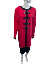 Vintage Lilli Ann Women's Dress Plus Size 18 Red & Black Faux 2pc Luxury Bust 48