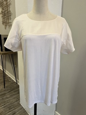 Sinclaire Women s White Silk T-shirt Short Sleeve Blouse Color block Size M