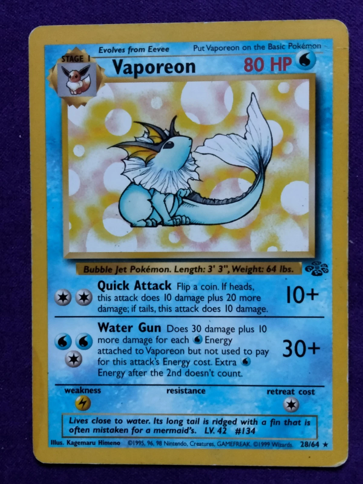 Vaporeon (28) Jungle #28/64 Pokemon Rare (non holo)