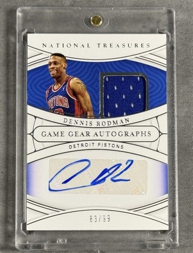 2021-22 Panini National Treasures Dennis Rodman Patch Auto /99 Game Worn Pistons