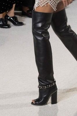Balmain Chain Peep Toe Over The Knee Boots US 7.5 IT 37.5 Womens Black $2250