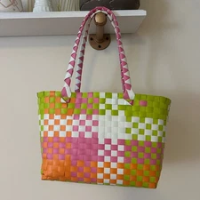 Woven Tote Bag Colorful Striped Shoulder Bag Beach Bag