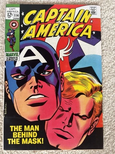 Captain America 114 Comic Vintage Marvel 1969 Romita Man Behind The Mask VF-