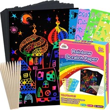 ZMLM 100PCS Rainbow Scratch Paper Art Gifts, Arts and 7.2 x 5 inch, Pink