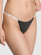 Victoria's Secret PINK - M Logo Cotton Scoop Thong Panty - Charcoal Grey Medium