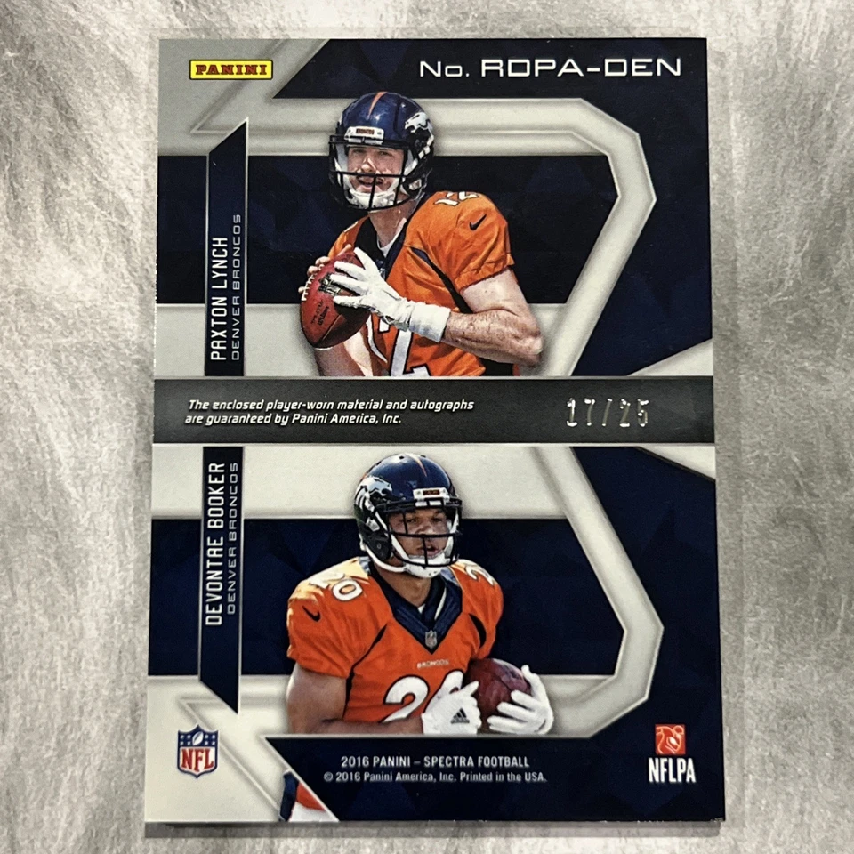 2016 PANINI SPECTRA PAXTON LYNCH DEVONTAE BOOKER AUTO LOGO JERSEY BRONCOS /25 - Image 2 of 2