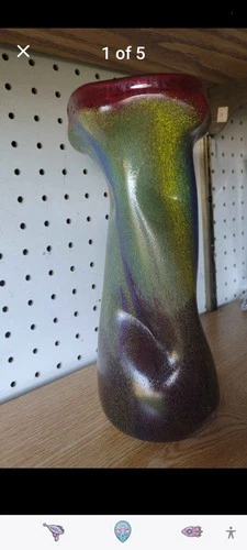 Mid century modern Dino Martens Murano glass vase with a multi colored enamel