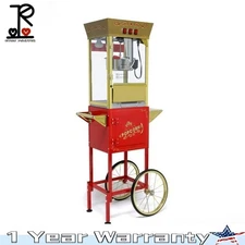 Movie Theater Popcorn Machine Popper with Cart and 12 oz Stainless Steel Kettle