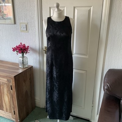 Langes schwarzes Cocktailkleid Damen Vintage Raoul UK 12 Blumenmuster ärmellos