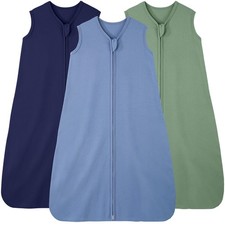 FIEMOL Baby Sleep Sack 0-6 Months, 100 Cotton Sleeping Small, Cyan-0.5 Tog