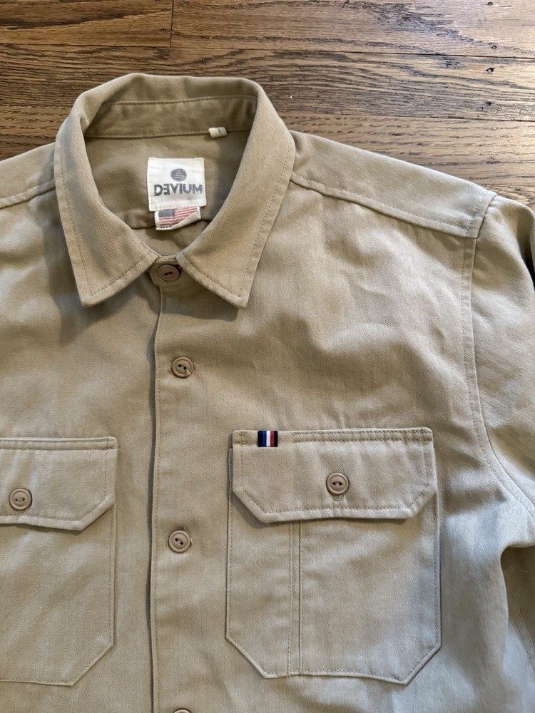 Devium Mens Beige Twill Canvas Shacket Overshirt in Large Size