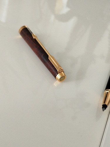 Vintage Stylo Parker 180 Laque Marbrée Rollerball Pen Goldplated Trim - Photo 3/8