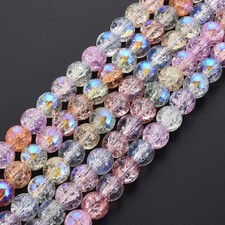 50pcs Electroplate Crackle Glass Bead Strands AB Color Plated 8mm Round Bead DIY