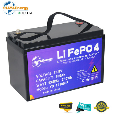 LiFePO4 12V 100Ah Lithium Battery Deep Cycle Rechargeable for Solar RV 100A BMS