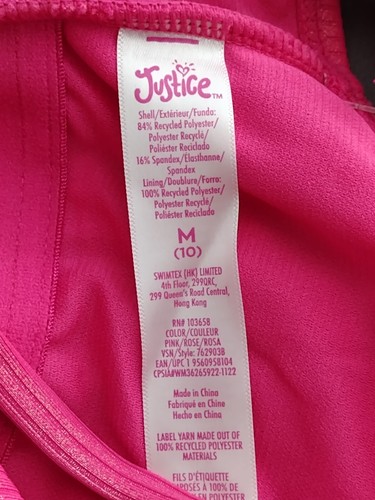 Justice Girls M 10 Barbie Pink JSport Asym Shine One Piece Swimsuuit - Picture 7 of 12