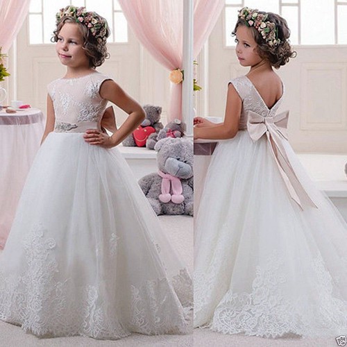 2022 Spitze Tüll Blumenmädchen Kleid Hochzeit Ostern Junior Brautjungfer Taufe Baby - Bild 2 von 5