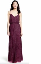 $260 Adrianna Papell Cassis Purple Beaded Sequin Blouson Gown 2 NWT A289