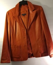 Elements By Vakko Orange Leather Blazer
