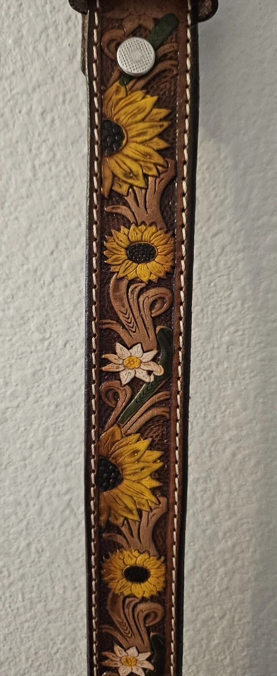 LEATHER BELT for WOMEN, Handmade, Western, Boho , With Sunflowers Size 28 - Image 2 of 4