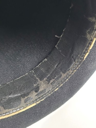 Vintage DeLuxe Quality Black Wool top hat 6.75" tall black bow "good" cond. - Picture 8 of 13