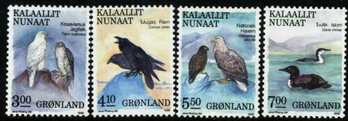 Greenland 1988 Birds facit 181 - 184. Icedivers, ravens, falcon. MNH - Picture 1 of 1
