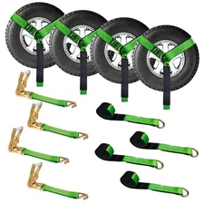 USA 4 Set 2" x 10' Side Mount Wheel Net Tie Down Ratchet Strap w/ J Hook Green
