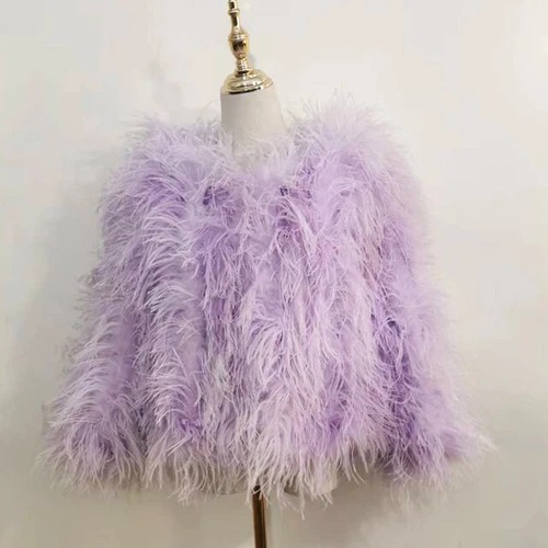 Ostrich Fur Fluffy Jacket Fuzzy Feather Furry Plush Coat Casual Nightclub Party - Picture 44 of 50