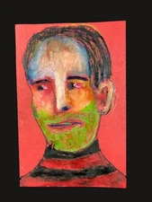 Man Portrait Painting Naive Outsider 4x6 Expressive Whimsical Wall Art Miz Katie