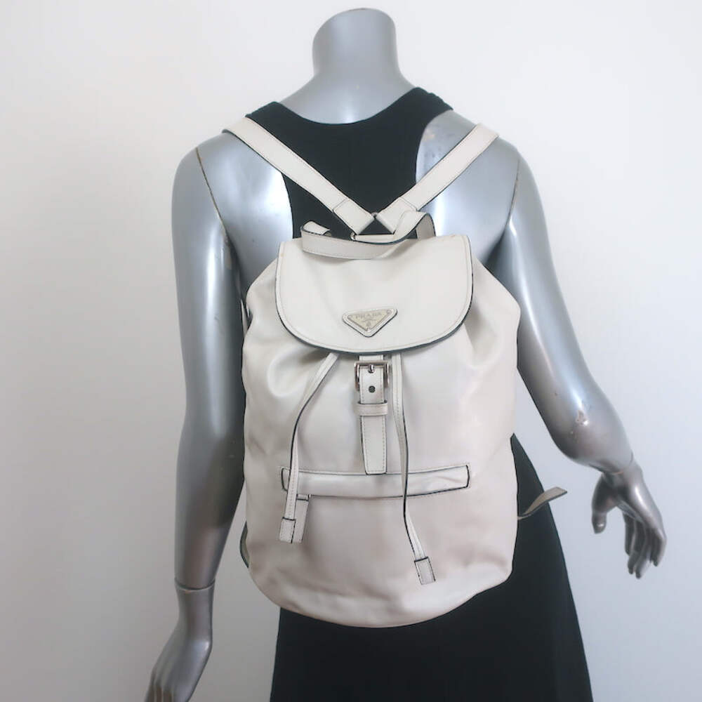 Vintage Prada Large Cinch Backpack Cream Leather | eBay
