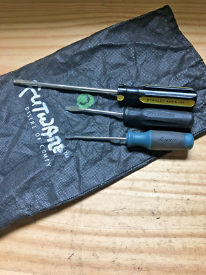 3 Vintage Screwdrivers 6'' - 9.5''L Stanley Pittsburgh Anvil in Drawstring Bag