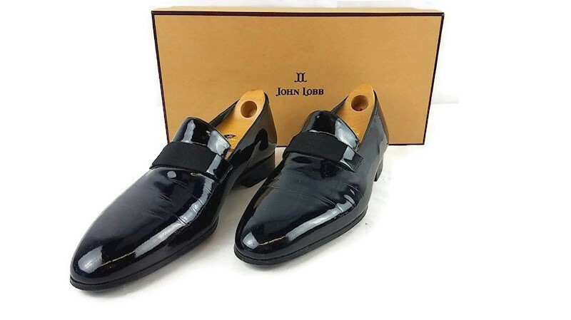 JOHN LOBB Solid Black Leather Patent Tux Tuxedo Dress Shoe