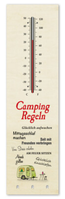 Kult-Thermometer + Schlüsselhalter - Camping Regeln - Alu Innen+Aussen T014