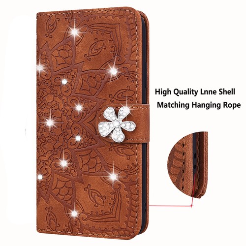 For iPhone 13 12 14 15 Pro Max 11 8 7 Bling Leather Wallet Card Phone Stand Case - Picture 11 of 26