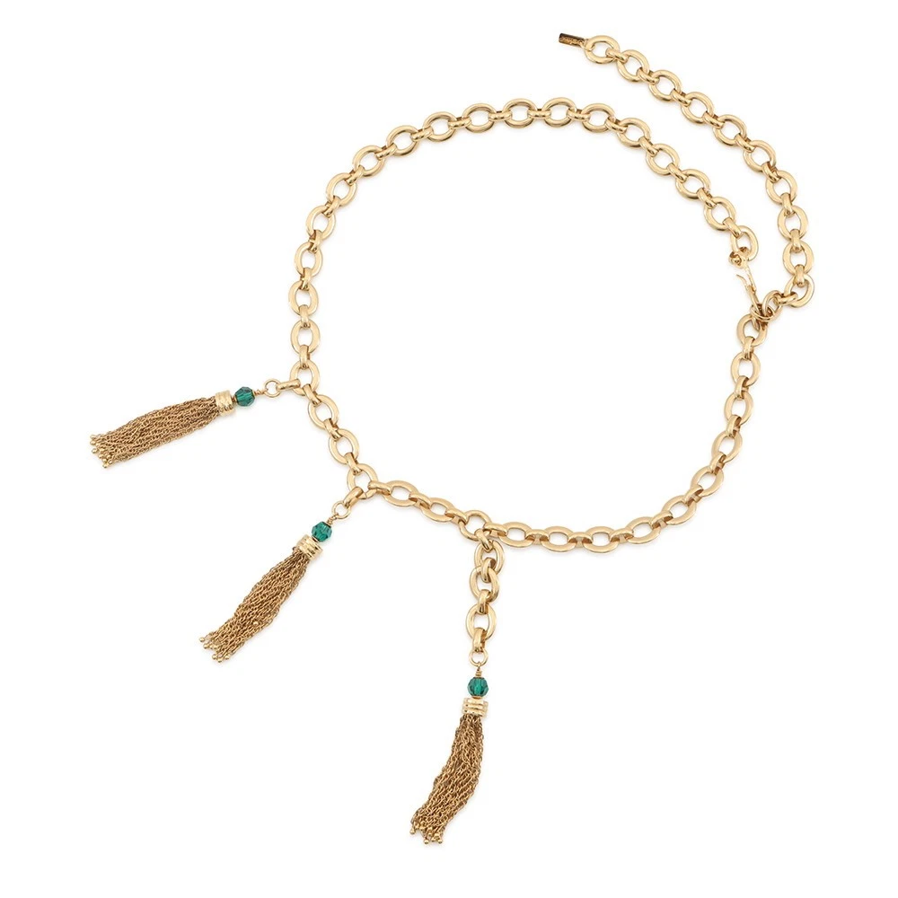 Chloe — Chloe POMPOMS Belt Gold Plated/Crystal Glass Vintage Gold/Green CHC25SC089CH...