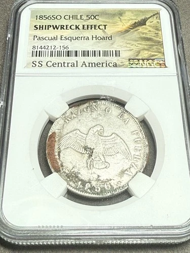 SS Central America 1856-SO Chile Silver 50 Centavos NGC Shipwreck Effect