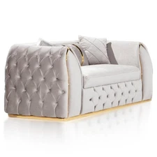 New Charisma Collection Loveseat Luxurious Velvet Couch Tufted Upholstery Gray