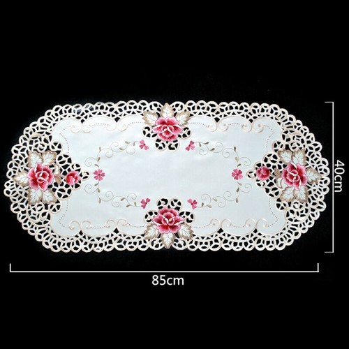 Oval Bestickte Tischdecke Blumendeckchen Kaffeetischdecke Deckchen Satinbezug - Bild 6 von 12