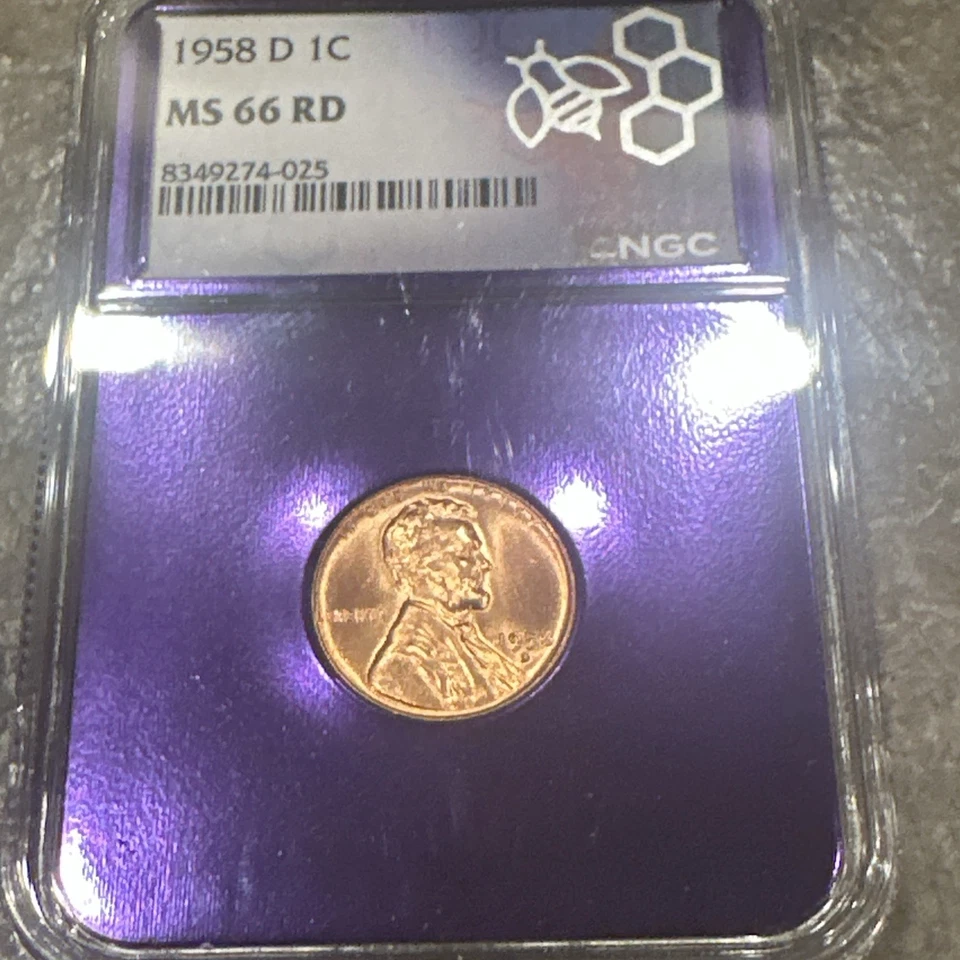 THREE (3) Lincoln Wheat Cents NGC 1958 D MS66 RD Purple Core - Image 3 of 4