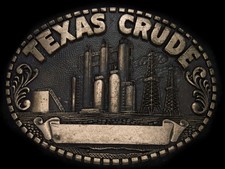 UA17157 VINTAGE 1980s TEXAS CRUDE OILFIELD SOLID BRASS BELT BUCKLE