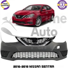 Front Bumper Cover Paintable & Grille Assembly Kit For 2016-2019 Nissan Sentra