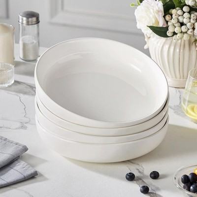 MALACASA 48 Oz Pasta Bowls Set of 4, 9 Inch Salad Bowls, White Ceramic Servin...