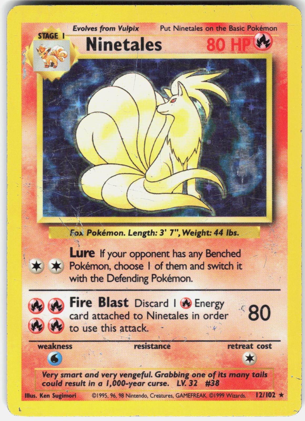 Pokemon Ninetales 12/102 Holo Rare Base Set Unlimited Pokemon Lightly Played
