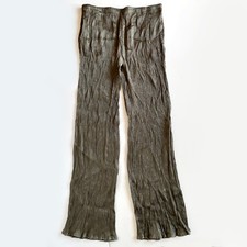 ZARA Pleated Metallic Gold Straight Crinkle Pull-On Trousers Side Pockets Size L